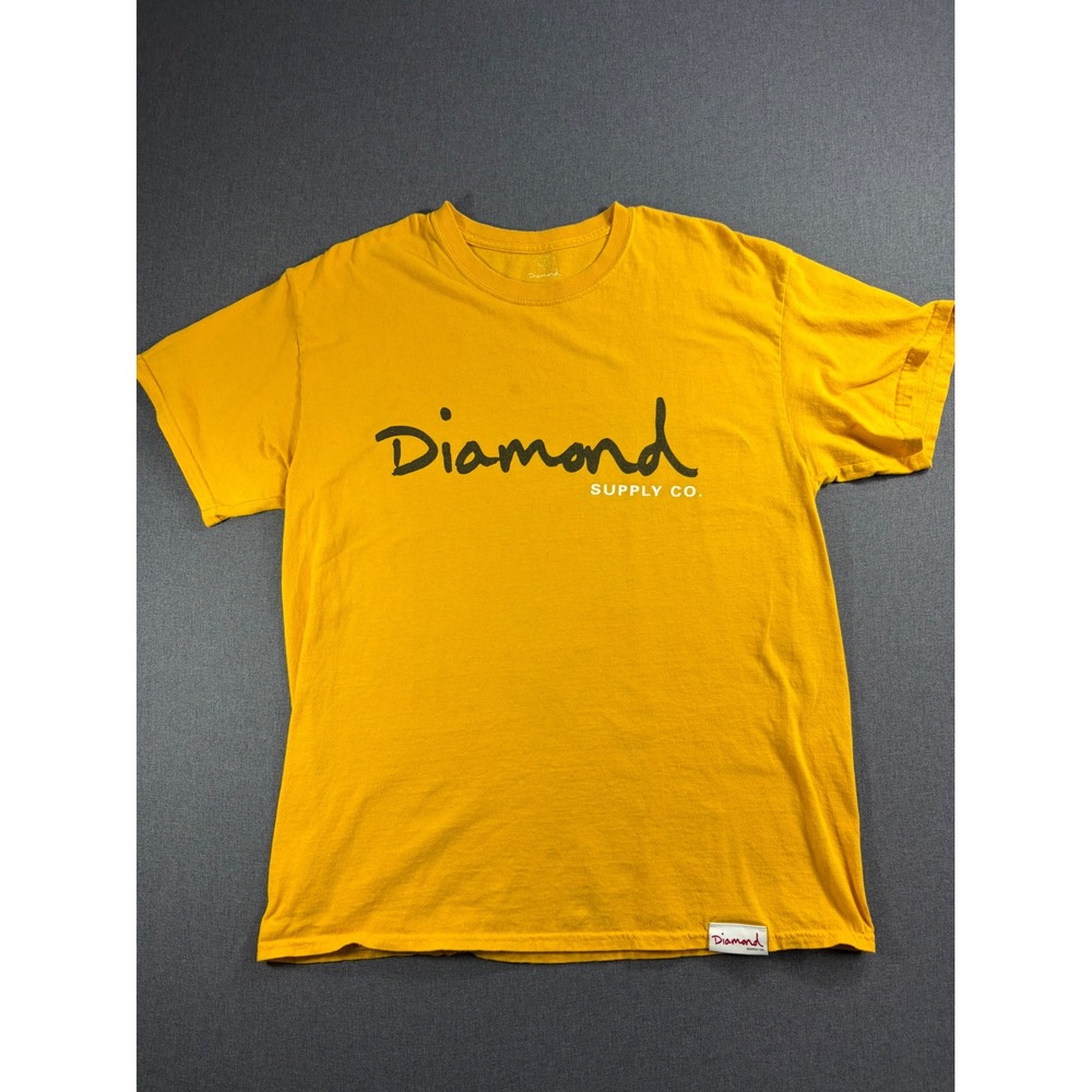 Diamond Supply Co Mens Large Graphic T-Shirt Yellow Script Logo Short Sleeve Tee